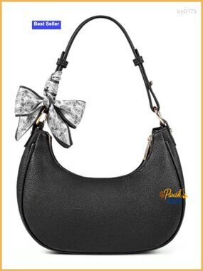 CHERUBEL Crescent Underarm Purse Faux Leather Shoulder Bag w/ Silk Scarf